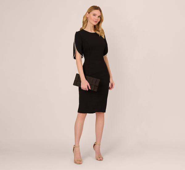 adrianna papell Crepe Midi Length Sheath Dress With Pearly Trim In Black adrianna papell Crepe Midi Length Sheath Dress With Pearly Trim In Black