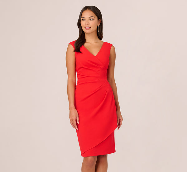 Adrianna Papell Crepe Sheath Dress With Draped Details In Red Crush