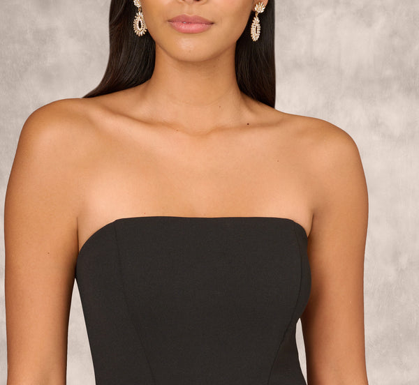 Adrianna Papell Crepe Strapless Mermaid Gown With Organza Ruffle Skirt In Black