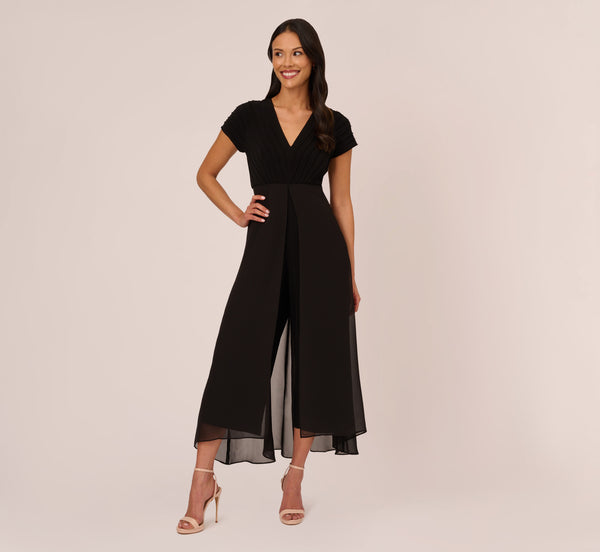 Adrianna Papell Cropped Jumpsuit With Pintuck Bodice In Black
