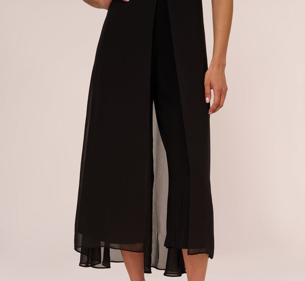 Adrianna Papell Cropped Jumpsuit With Pintuck Bodice In Black