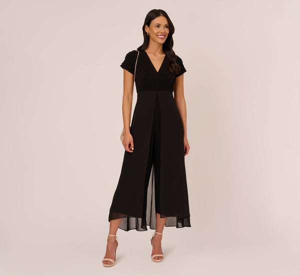 adrianna papell Cropped Jumpsuit With Pintuck Bodice In Black