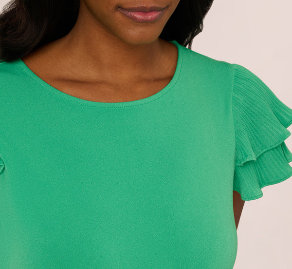 Adrianna Papell Double Flutter Sleeve Top With Pleated Details In Jelly Bean