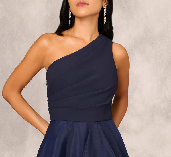 Adrianna Papell Draped Organza One Shoulder Ballgown In Twilight