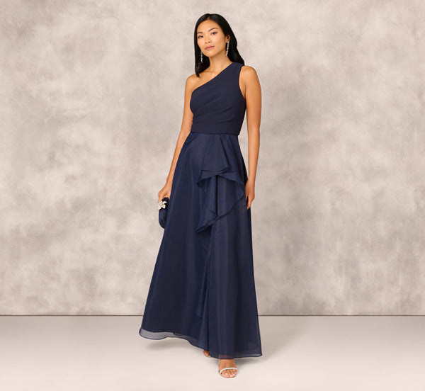 adrianna papell Draped Organza One Shoulder Ballgown In Twilight