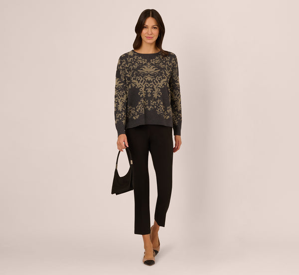 adrianna papell Drop Shoulder Metallic Knit Sweater In Slate Grey Gold