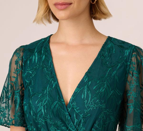 Adrianna Papell Embroidered Lace Maxi Dress In Hunter
