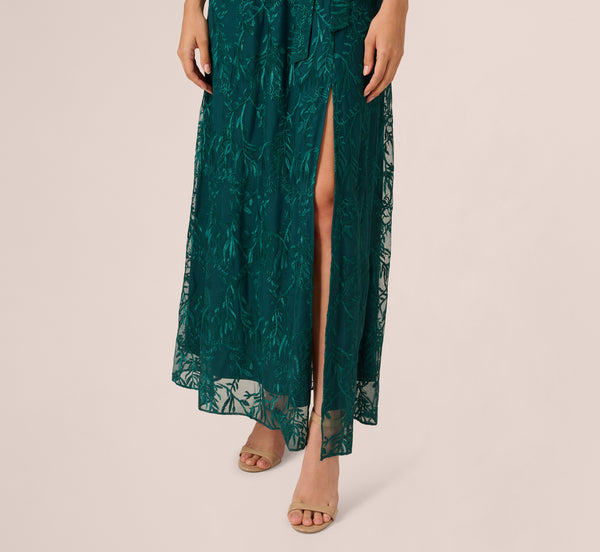 Adrianna Papell Embroidered Lace Maxi Dress In Hunter