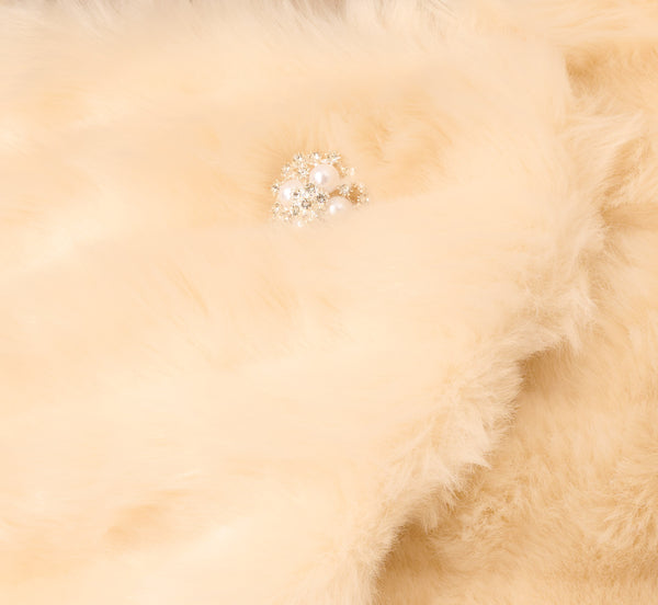 Adrianna Papell Faux Fur Wrap With Stone Brooch In Champagne