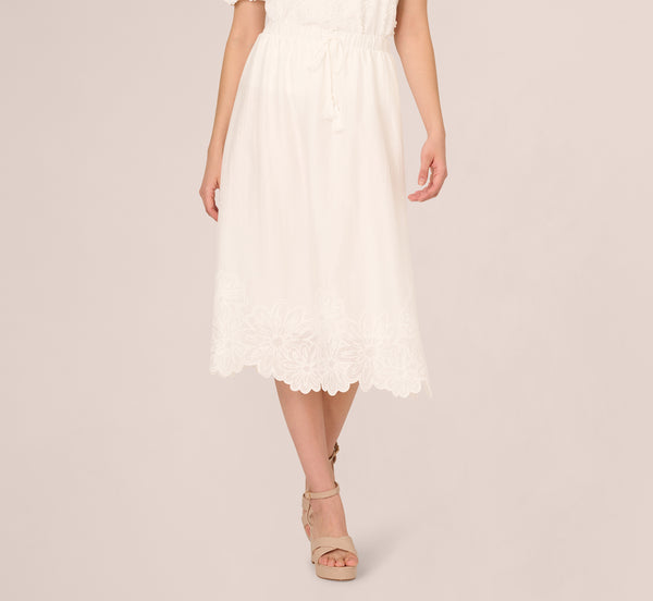 Adrianna Papell Floral Embroidered Hem Midi Skirt In Ivory