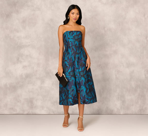 Adrianna Papell Floral Jacquard Midi Dress In Blue Black Multi