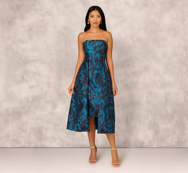 Adrianna Papell Floral Jacquard Midi Dress In Blue Black Multi