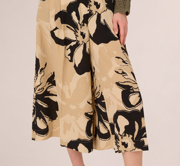 Adrianna Papell Floral Print Gaucho Pant In Khaki Black Sunset Floral