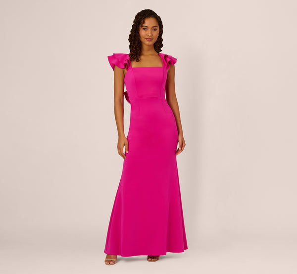 Adrianna Papell Flutter Sleeve Mermaid Gown In Fuchsia