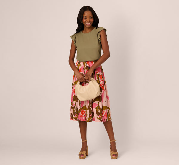 Adrianna Papell Flutter Sleeve Rib Knit Top In Army Green