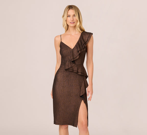 Adrianna Papell Foiled Knit Midi Dress In Black Bronze