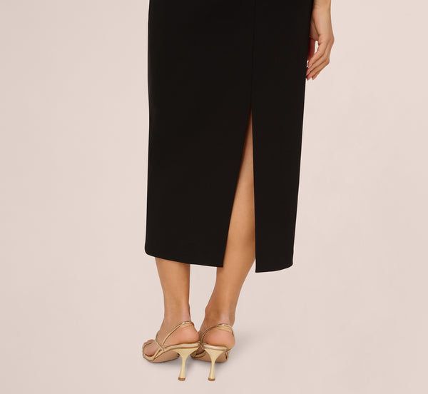 Adrianna Papell Halter Buckle Detail Midi Dress In Black