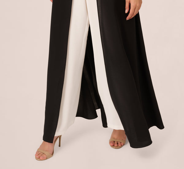 Adrianna Papell Halter Crepe Overlay Jumpsuit In Black Ivory