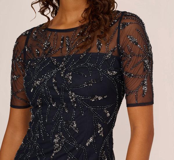 Adrianna Papell Hand-Beaded Cocktail Dress In Midnight