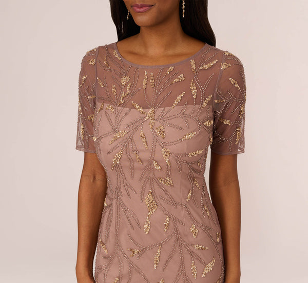 Adrianna Papell Hand-Beaded Cocktail Dress In Stone