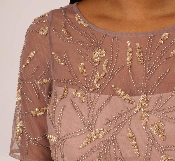 Adrianna Papell Hand-Beaded Cocktail Dress In Stone