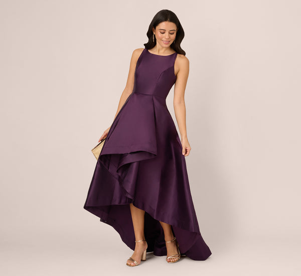 adrianna papell High Low Mikado Gown With Asymmetrical Detail In Luxe Plum