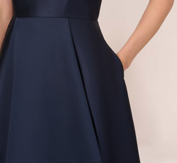 Adrianna Papell High Low Mikado Gown With Asymmetrical Detail In Midnight