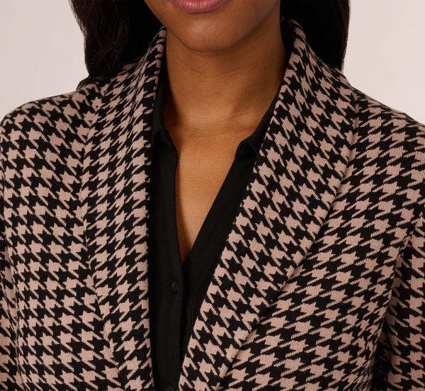 Adrianna Papell Houndstooth Blazer With Shawl Collar In Dusty Camel Soft Houndstooth