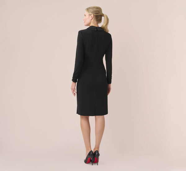 Adrianna Papell Jersey And Satin Short Sheath Tuxedo Dress In Black
