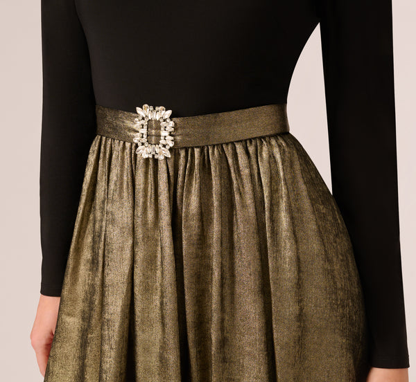 Adrianna Papell Jersey Metallic Combo Short Dress In Black Gold