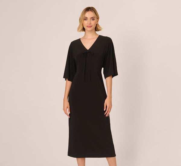 Adrianna Papell Jersey Midi Dress With Dolman Short Sleeves In Black
