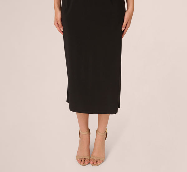 Adrianna Papell Jersey Midi Dress With Dolman Short Sleeves In Black