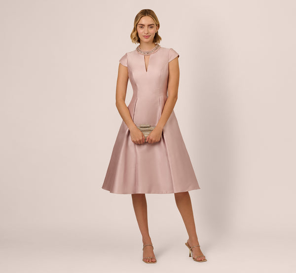 adrianna papell Key Hole Mikado Cap Sleeve Midi Dress In Bellini