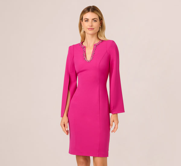 Adrianna Papell Knit Crepe Jewel Short Dress In Berry Rose