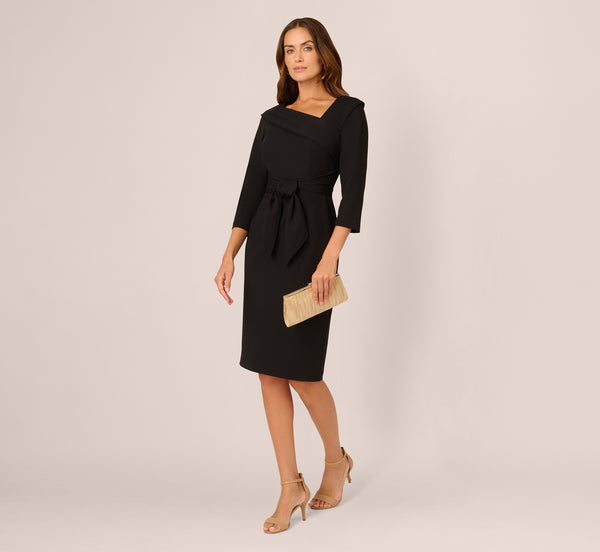 adrianna papell Knit Crepe Tie Front Sheath Dress In Black