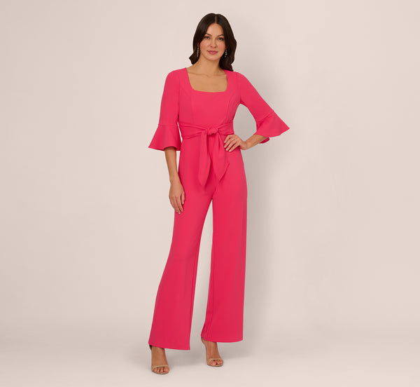 Adrianna Papell Knit Crepe Wide Leg Jumpsuit With Bell Sleeves In Camellia
