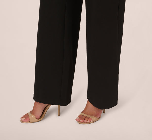 Adrianna Papell Knit Crepe Wide Leg Jumpsuit With Bell Sleeves In Black