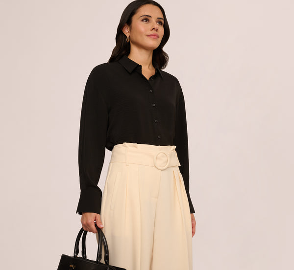 adrianna papell Long Sleeve Button Front Airflow Blouse In Black