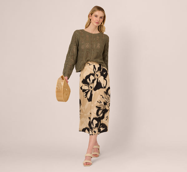 adrianna papell Long Sleeve Open Crochet Sweater In Olivine