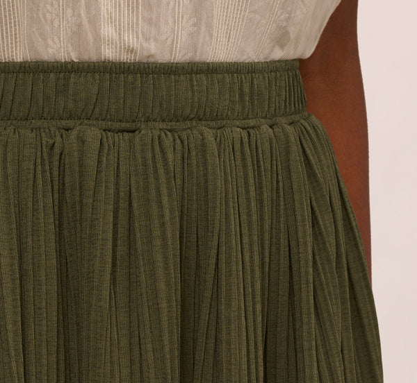 Adrianna Papell Micropleated Printed A Line Midi Skirt In Olivine
