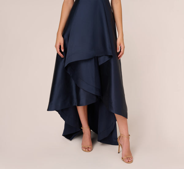 Adrianna Papell Mikado High/Low Midi-Length Tuxedo Gown In Midnight