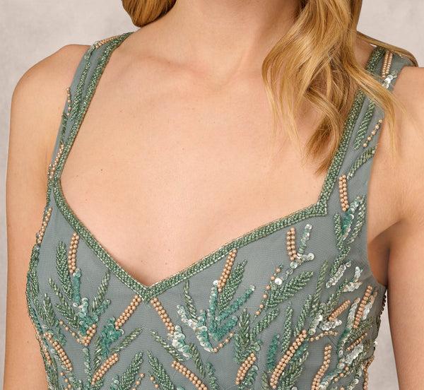 Adrianna Papell Multicolor Beaded Mermaid Gown With Sweetheart Neckline In Dark Sage