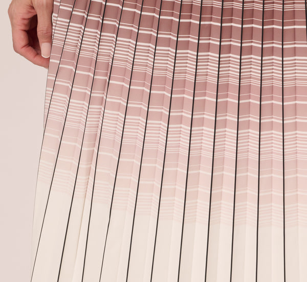 Adrianna Papell Multicolor Stripe Print Pleated Midi Skirt In Mocha Ivory Chevron Stripe