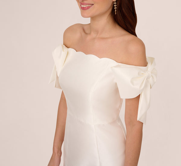 Adrianna Papell Off Shoulder Bow Sleeve Cocktail Dress In Ivory