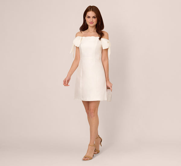 adrianna papell Off Shoulder Bow Sleeve Cocktail Dress In Ivory adrianna papell Off Shoulder Bow Sleeve Cocktail Dress In Ivory