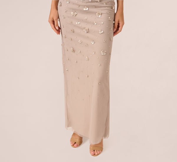 Adrianna Papell Off Shoulder Dress With Floral Embellishment In Marble