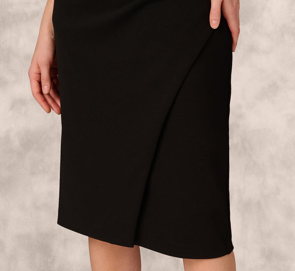 Adrianna Papell Off Shoulder Lace Trim Midi Sheath Dress In Black