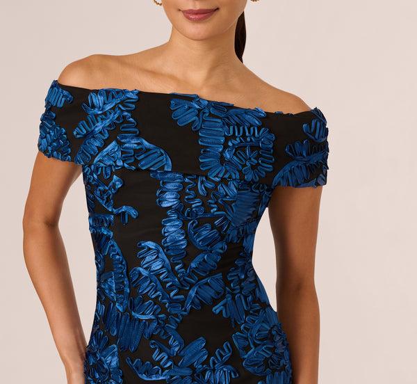 Adrianna Papell Off Shoulder Soutache Dress In Navy Black