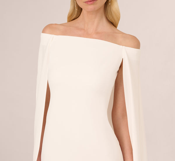 Adrianna Papell Off The Shoulder Cape Dress In Ivory