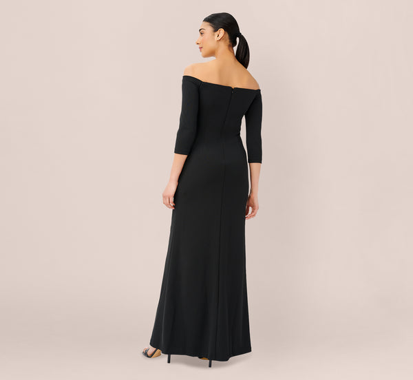 Adrianna Papell Off The Shoulder Dress With Cascading Ruffle Detail In Black